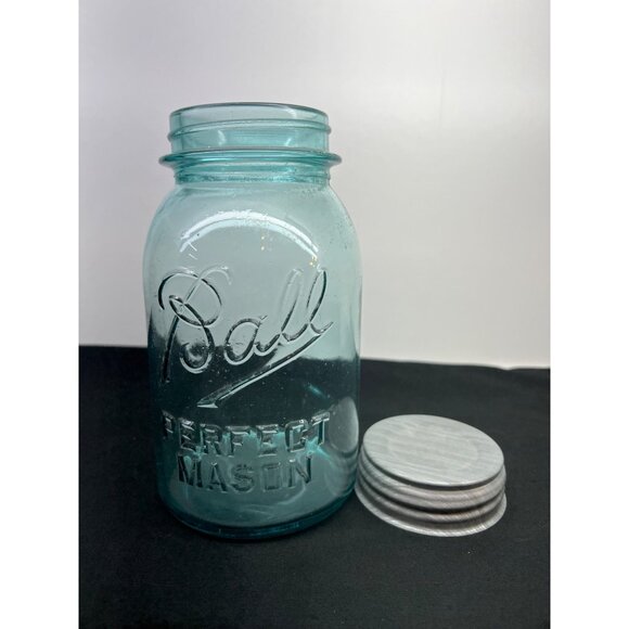 Vintage Ball Perfect Mason Jar Aqua Blue Glass With Zinc Lid - Picture 7 of 7